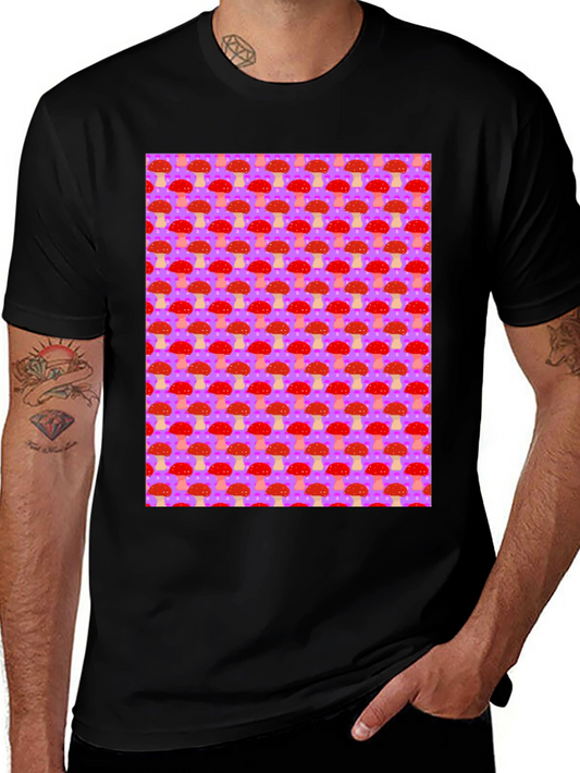 Mushroom Pattern Graphic Tee - Black