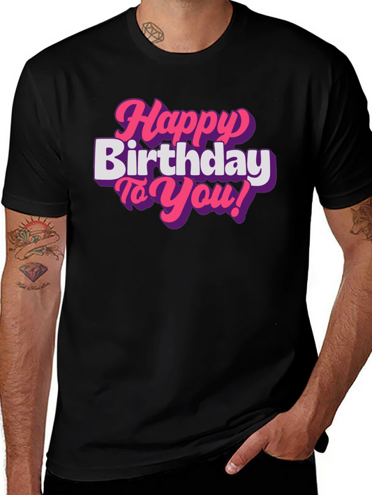 Happy Birthday T-Shirt - Pink Retro Font
