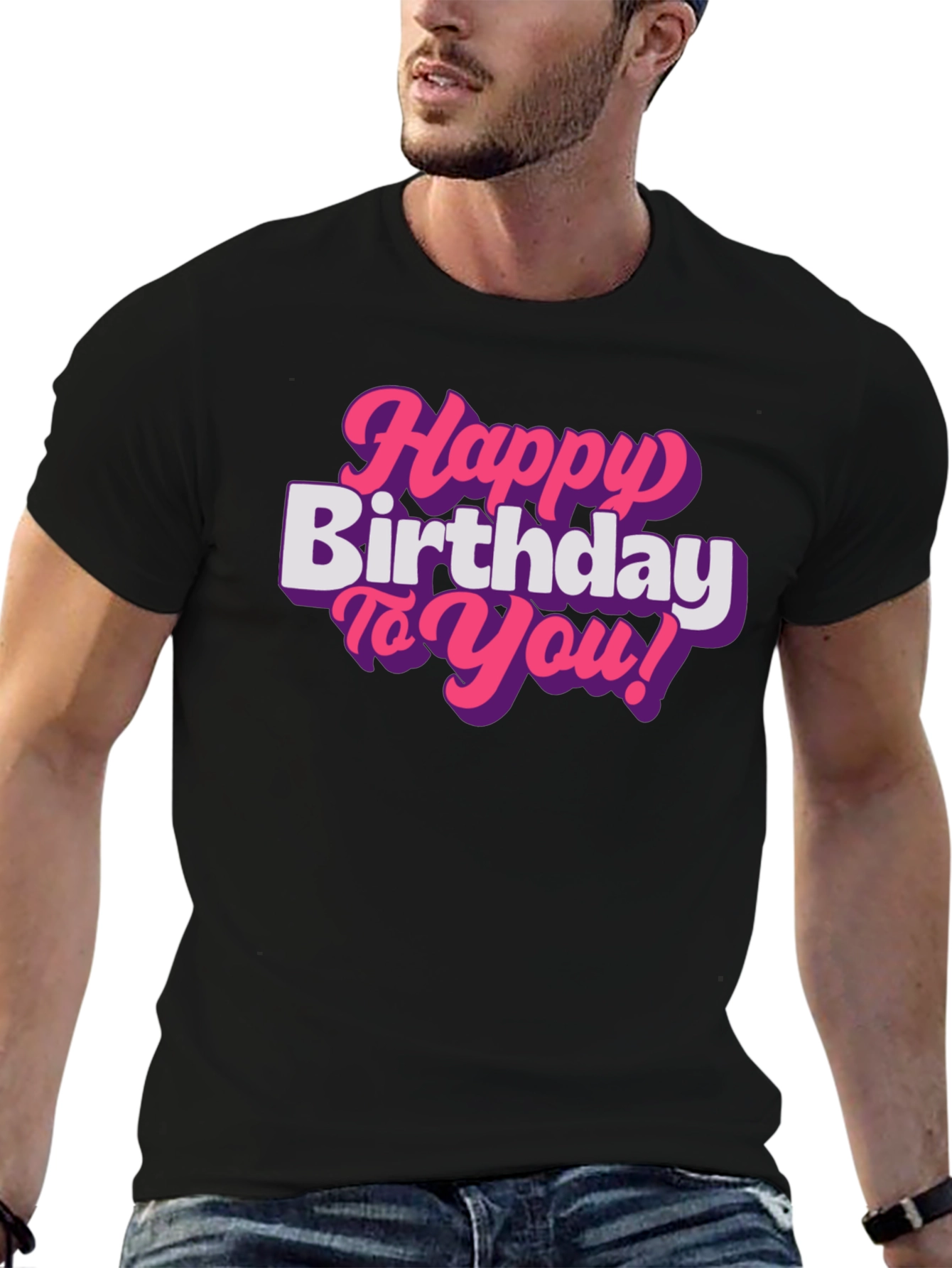 Happy Birthday T-Shirt - Pink Retro Font