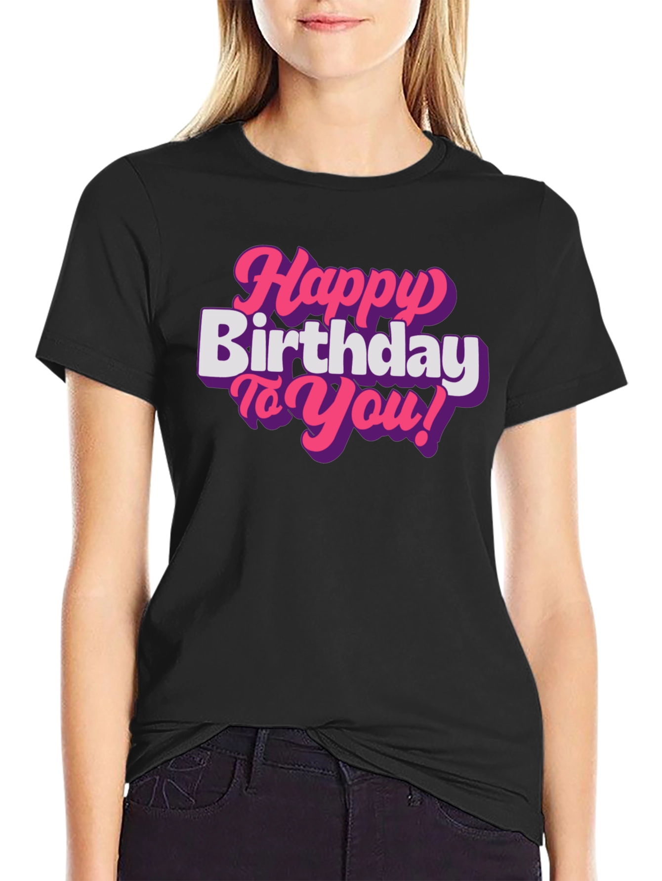 Happy Birthday T-Shirt - Pink Retro Font