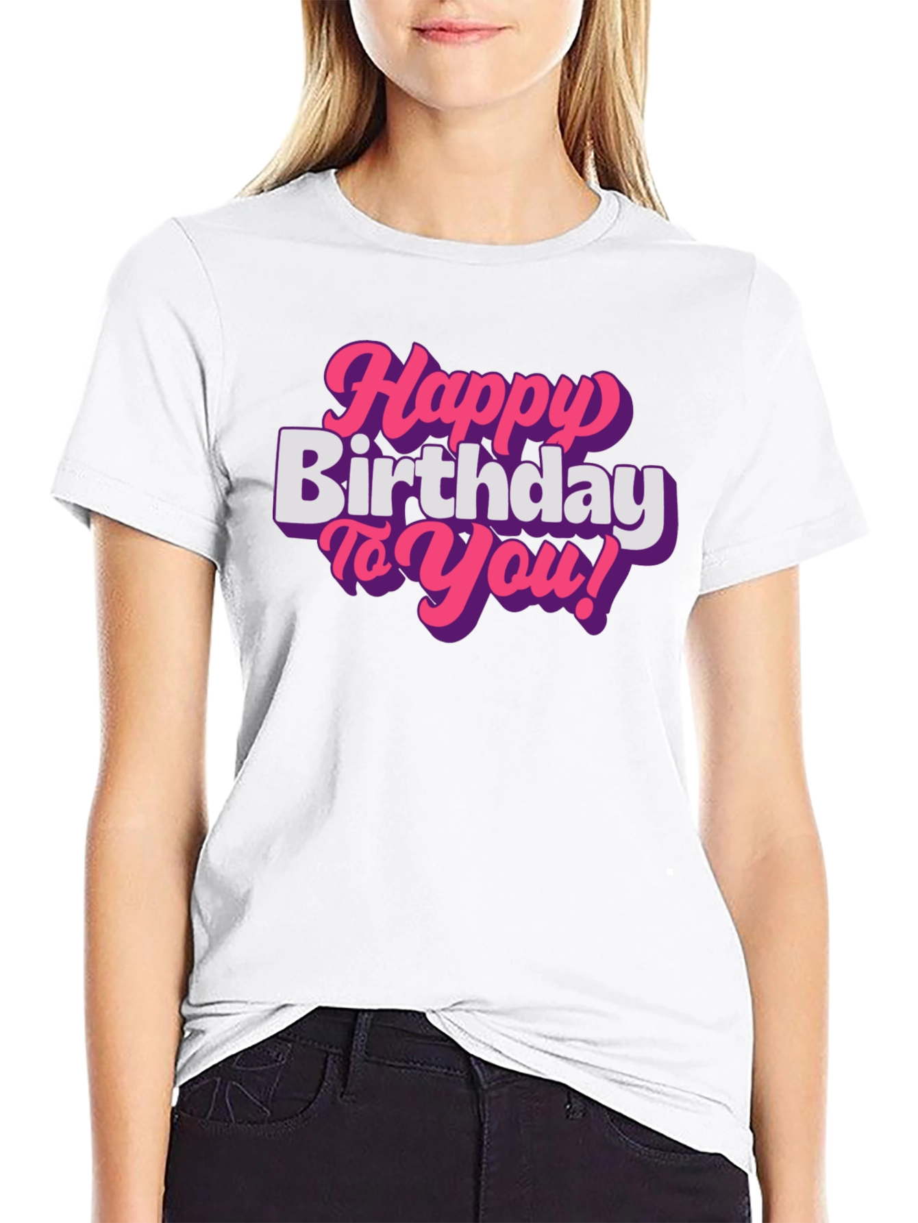 Happy Birthday T-Shirt - Pink Retro Font