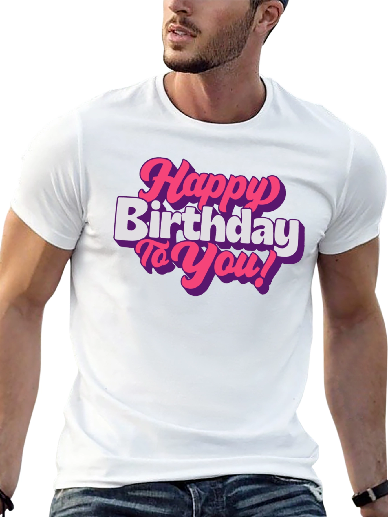 Happy Birthday T-Shirt - Pink Retro Font