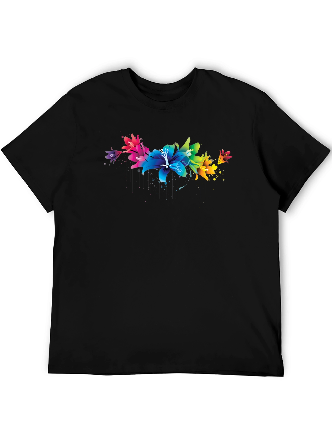Vibrant Floral Lily Graphic Black T-Shirt