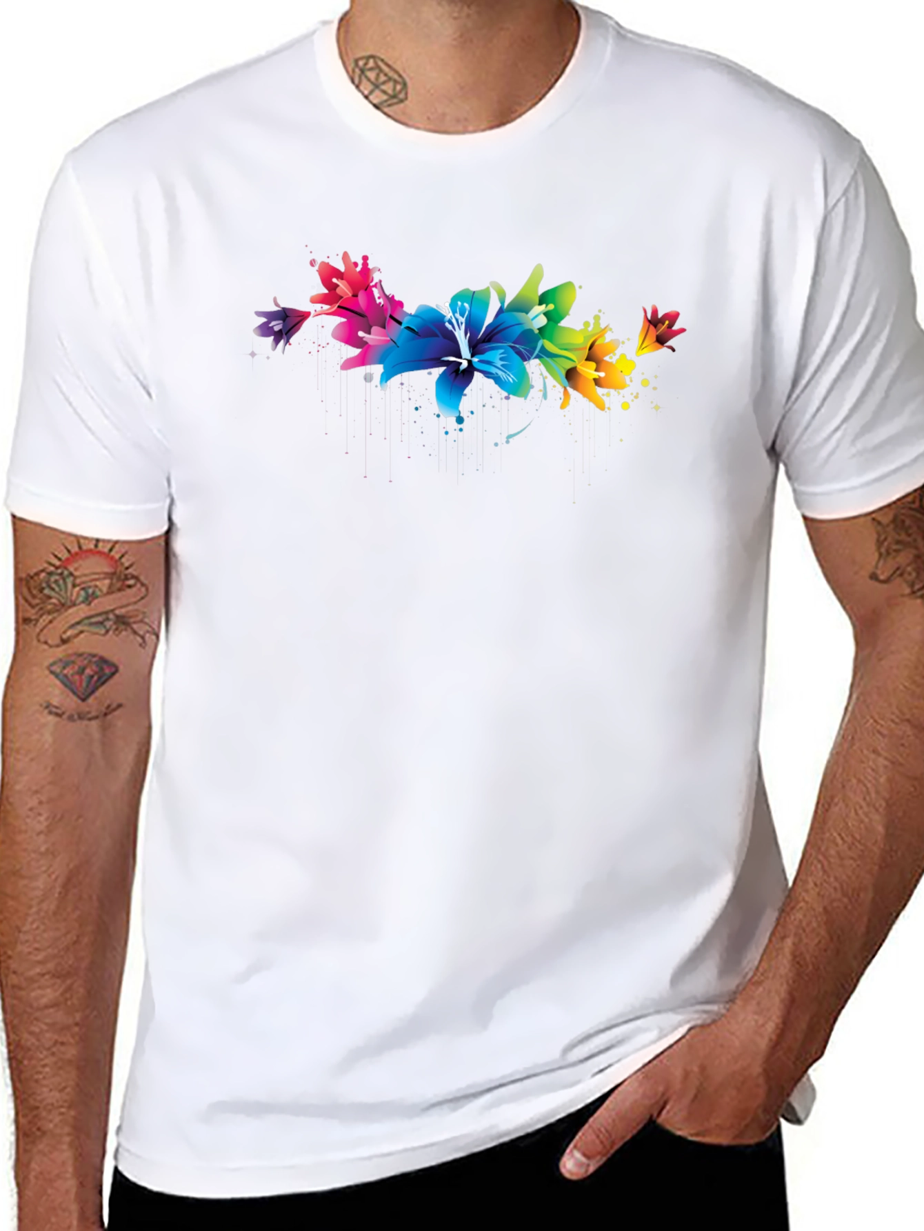 Vibrant Floral Lily Graphic Black T-Shirt