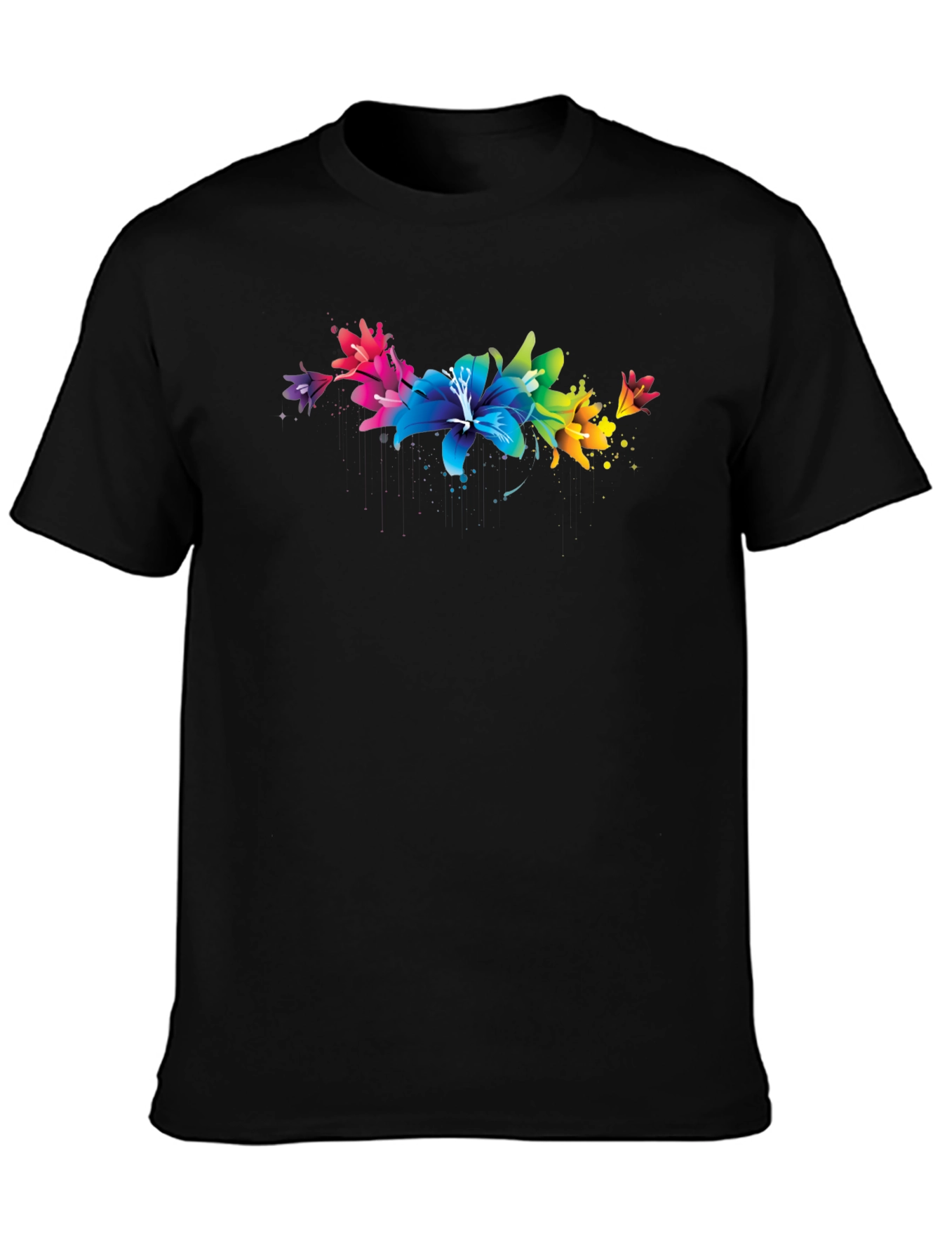 Vibrant Floral Lily Graphic Black T-Shirt