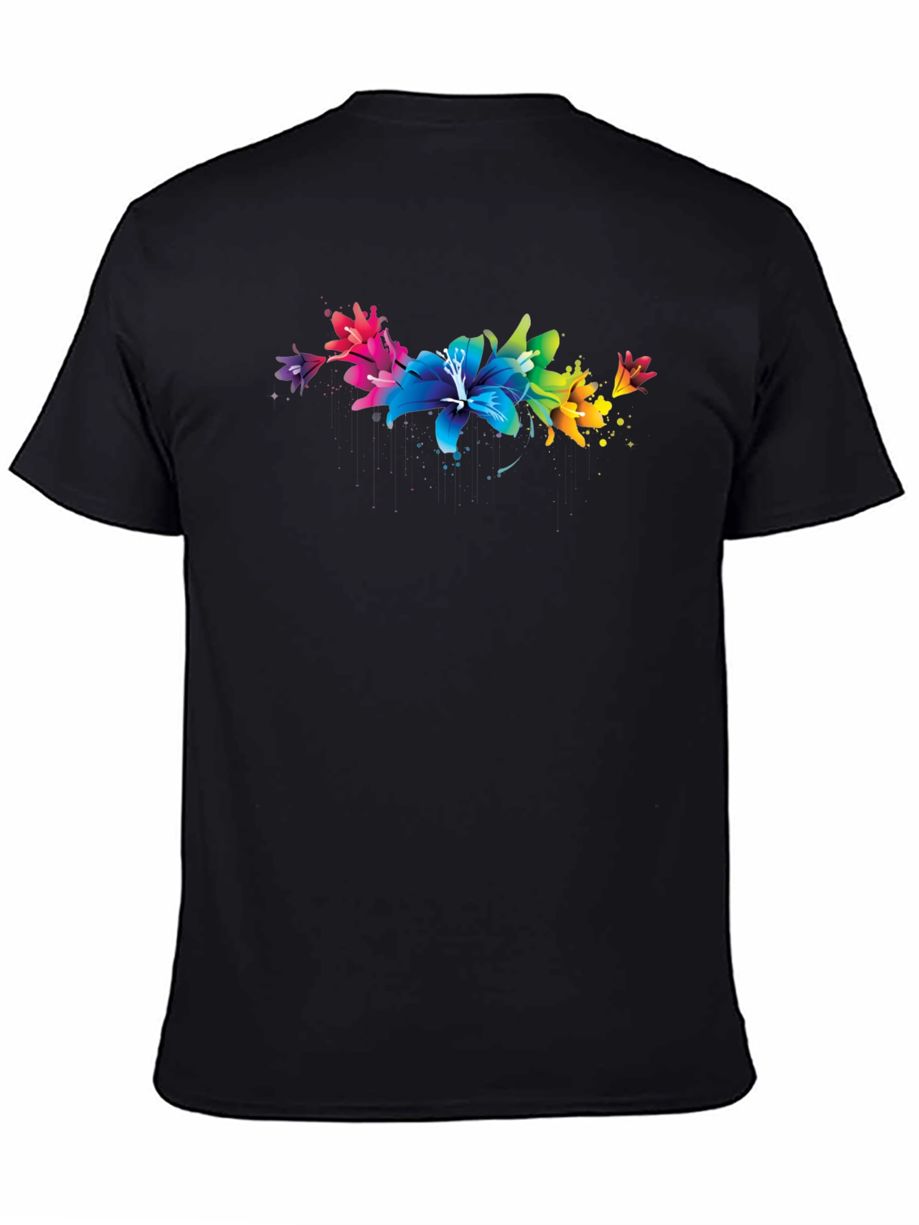 Vibrant Floral Lily Graphic Black T-Shirt