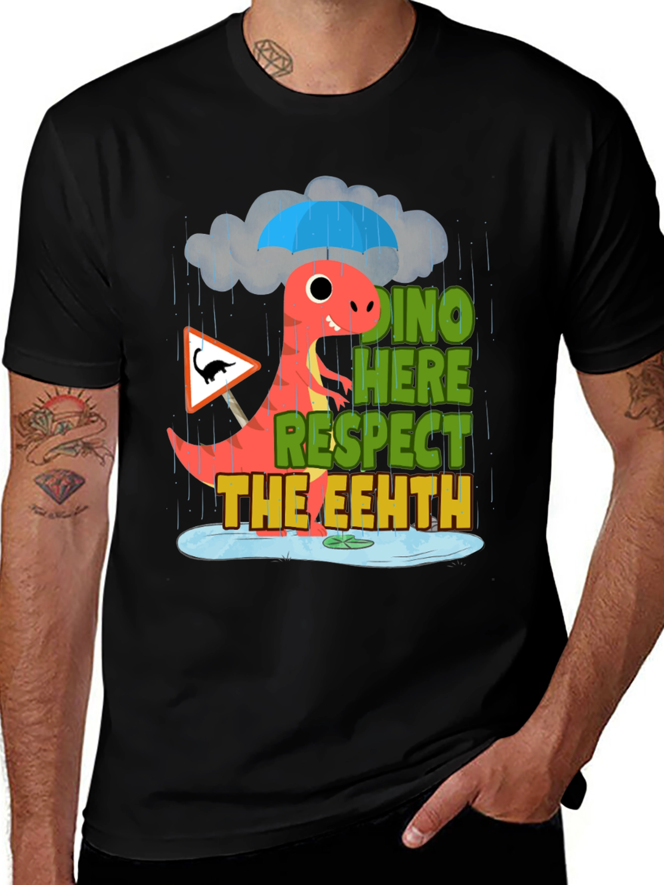 Dino Here Respect The Eeeth Funny T-Shirt