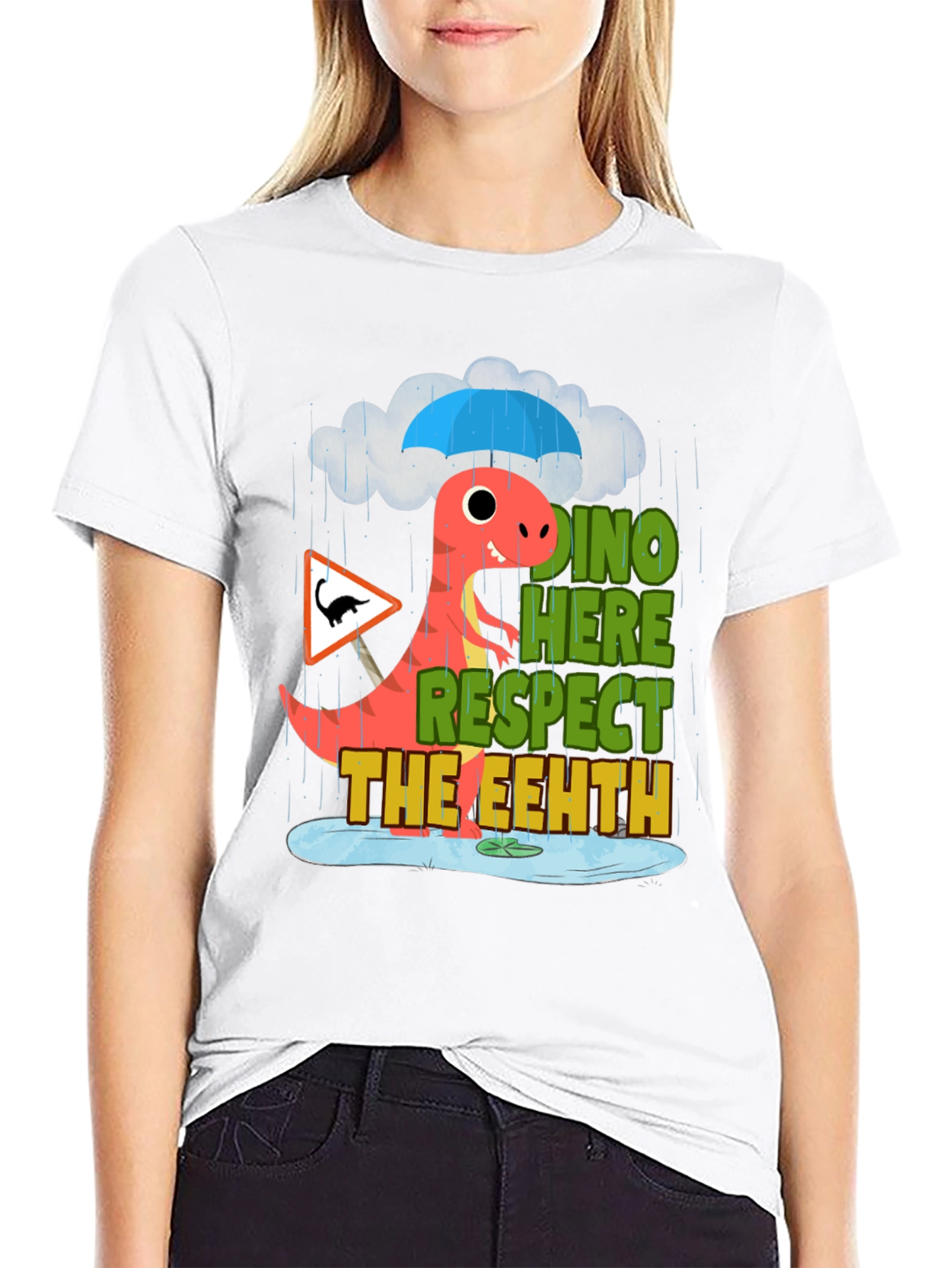 Dino Here Respect The Eeeth Funny T-Shirt