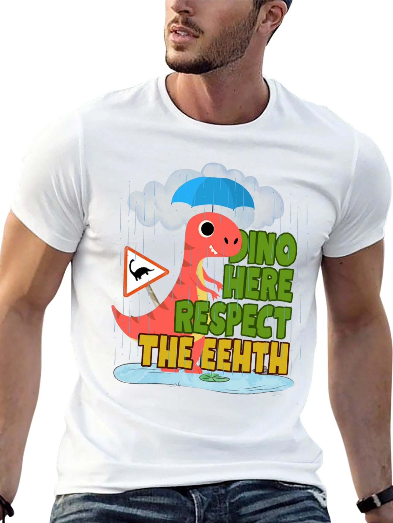 Dino Here Respect The Eeeth Funny T-Shirt