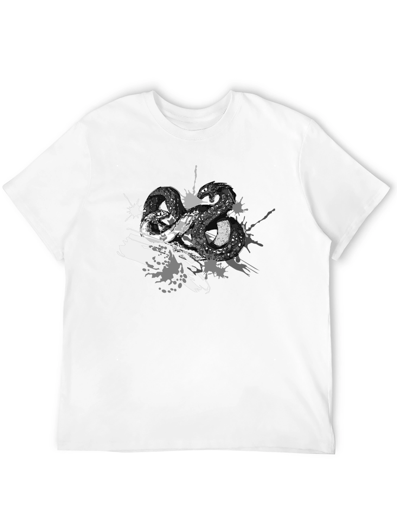 Mens Black T-Shirt with Snake Print