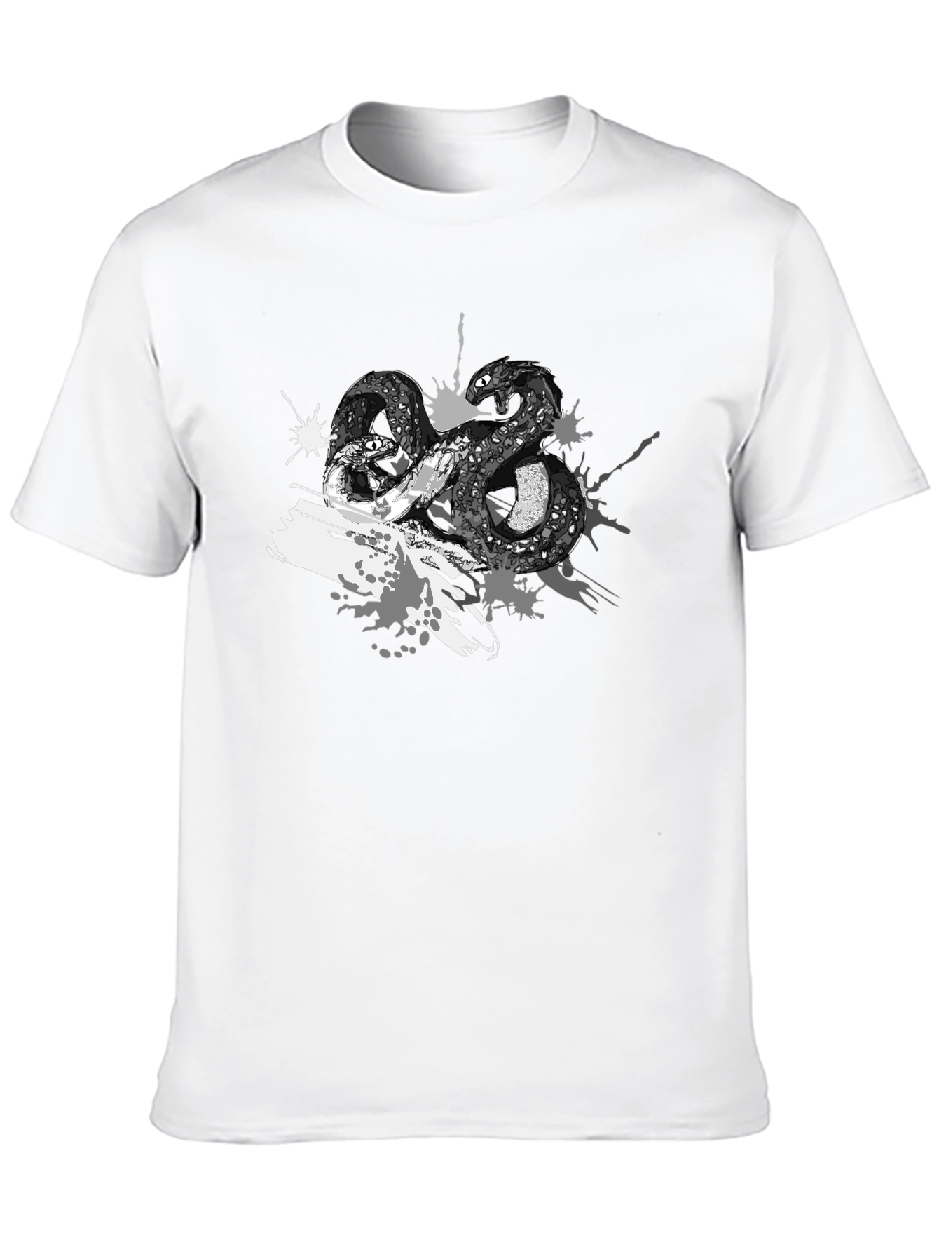 Mens Black T-Shirt with Snake Print