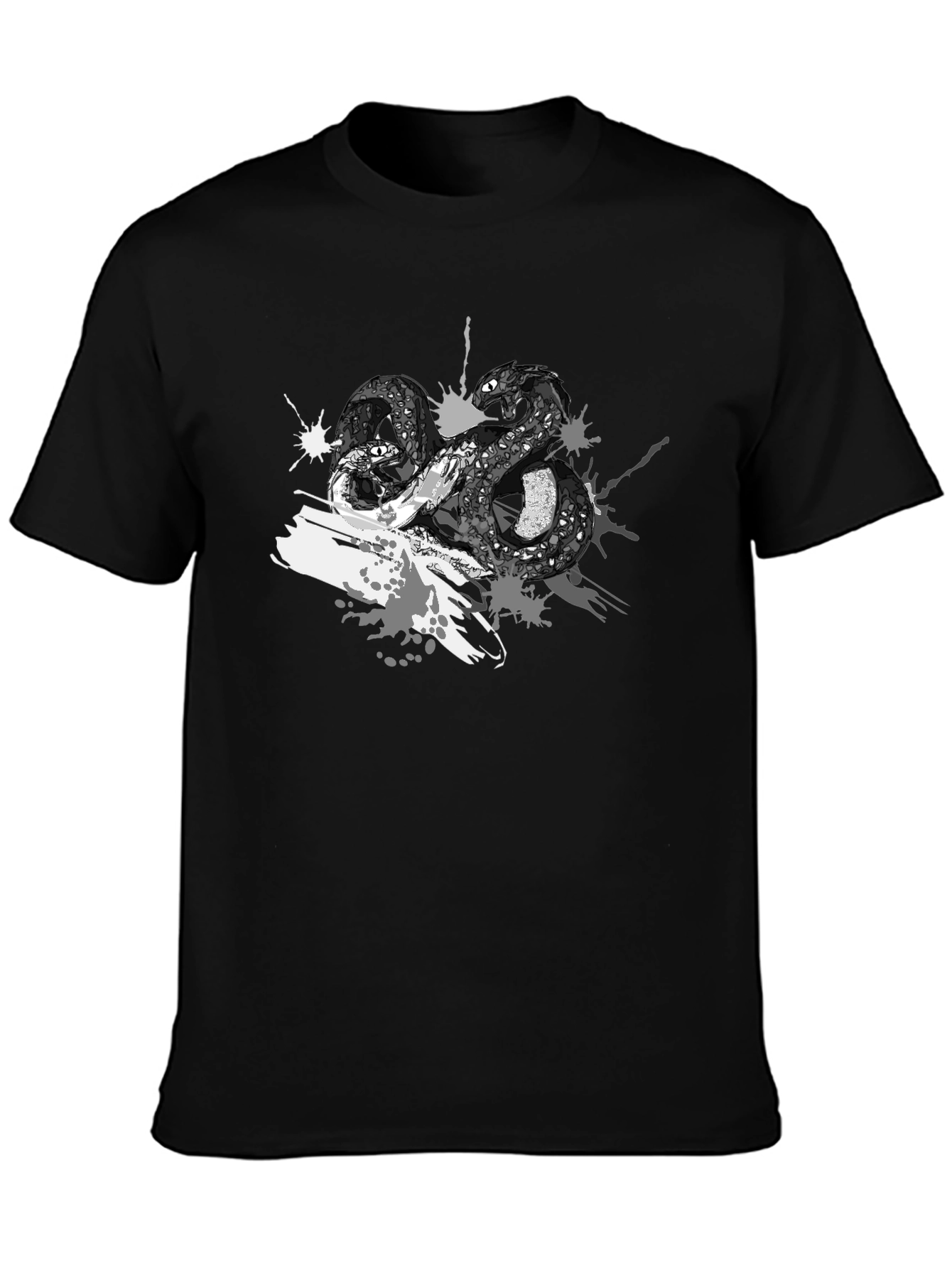 Mens Black T-Shirt with Snake Print