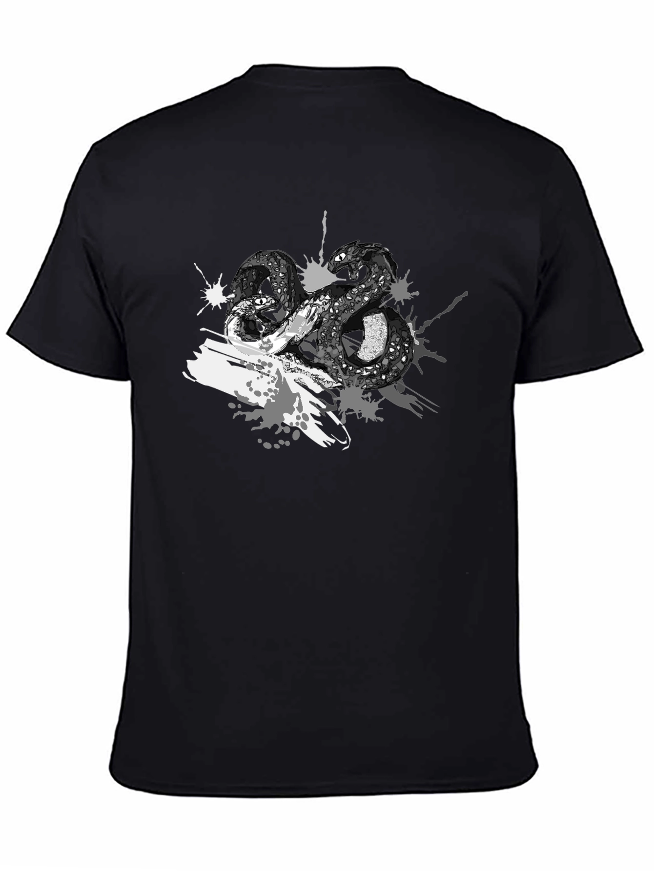 Mens Black T-Shirt with Snake Print