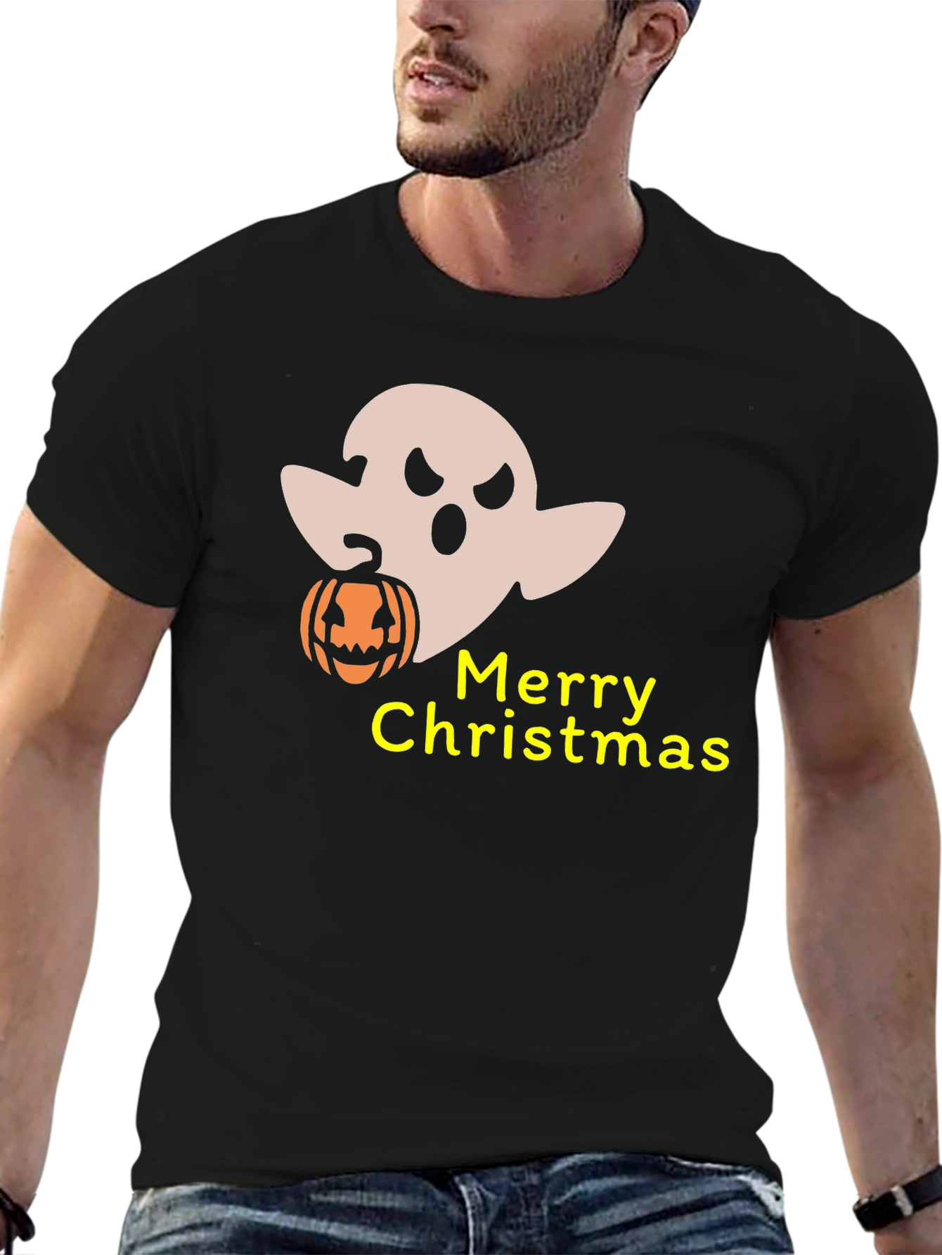 Funny Halloween Ghost Merry Christmas Graphic T-Shirt