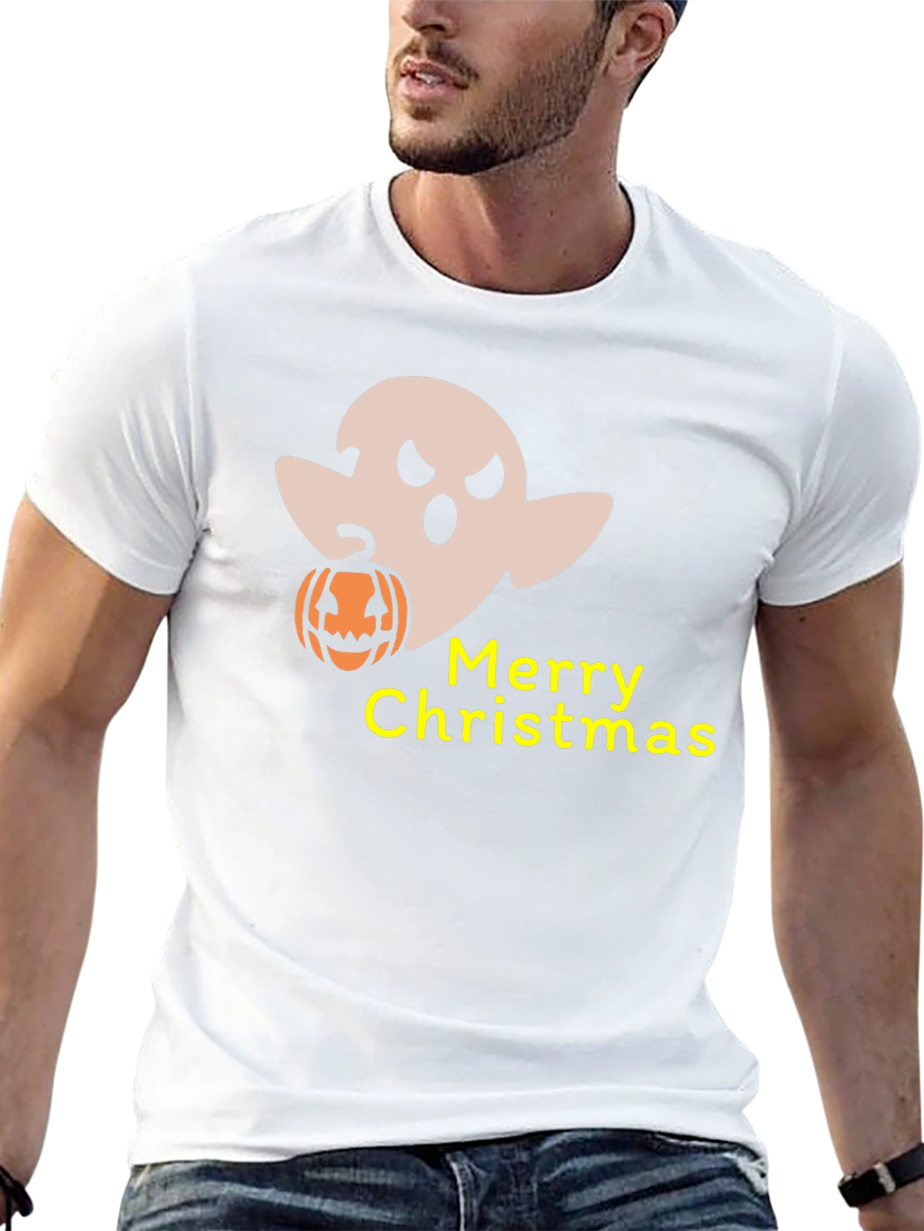 Funny Halloween Ghost Merry Christmas Graphic T-Shirt