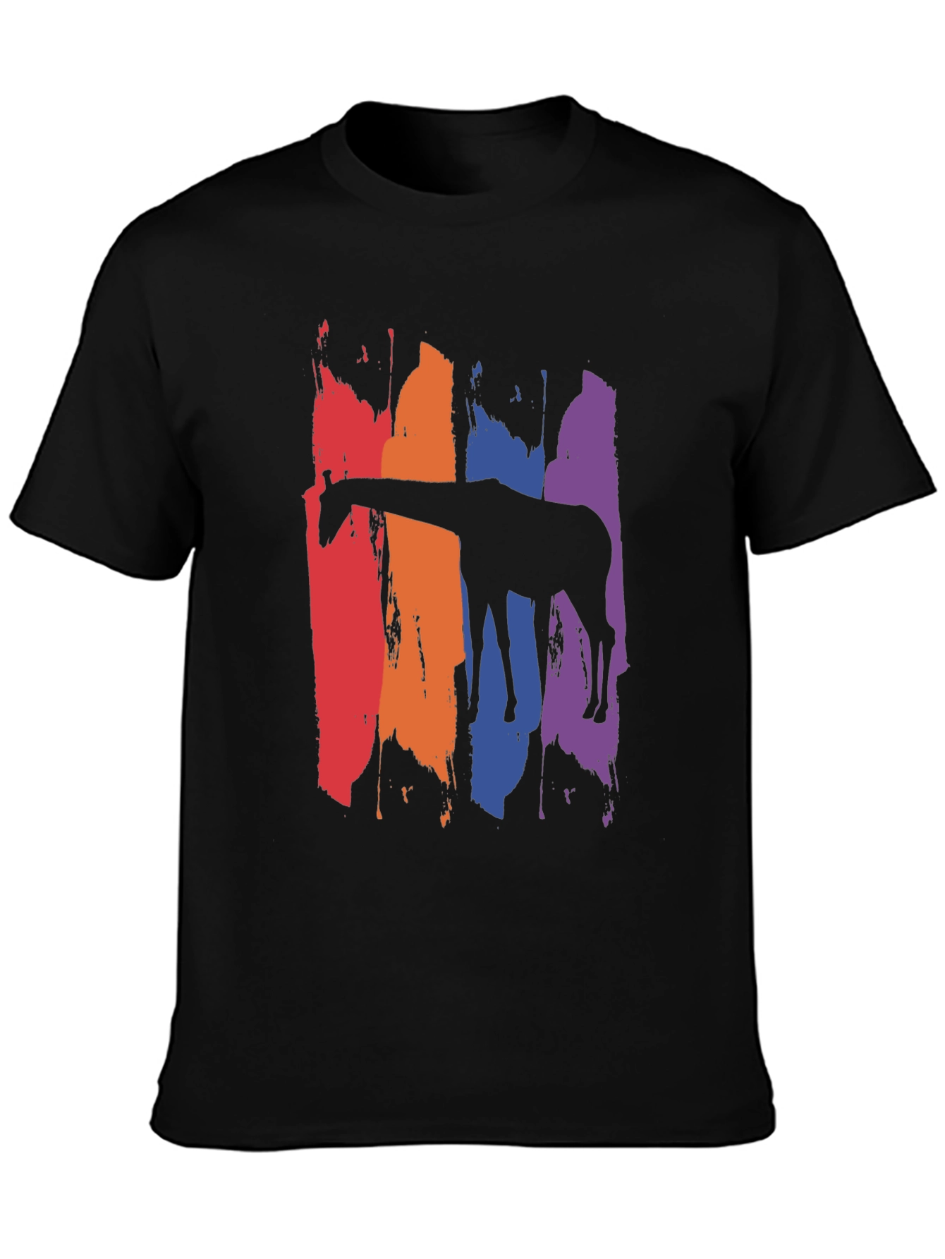 Rainbow Giraffe Graphic Tee - Mens Black T-Shirt