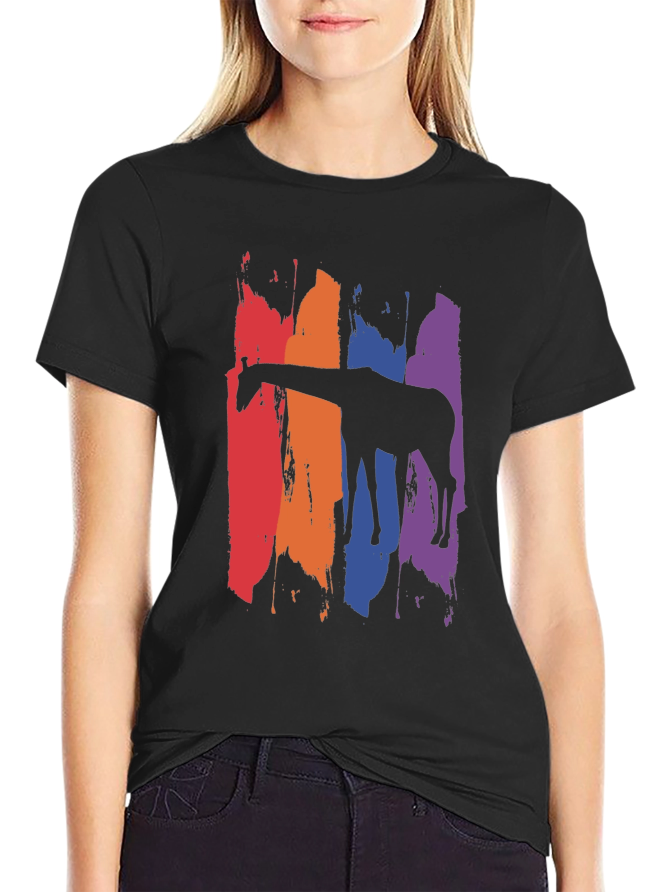 Rainbow Giraffe Graphic Tee - Mens Black T-Shirt