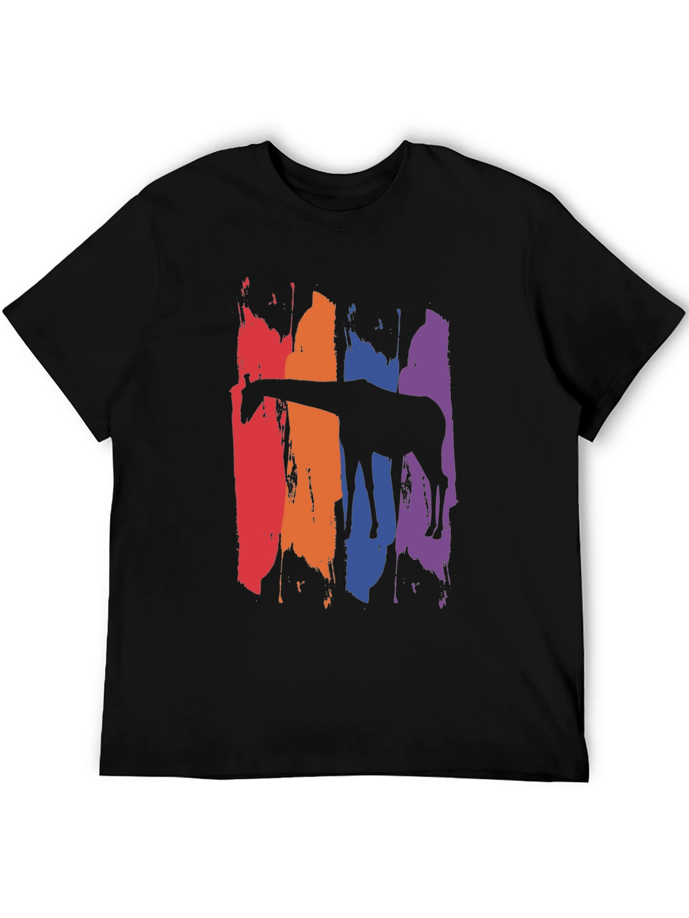 Rainbow Giraffe Graphic Tee - Mens Black T-Shirt