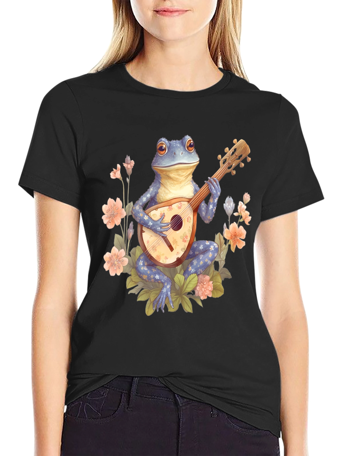 Frog Musician Graphic Tee - Black