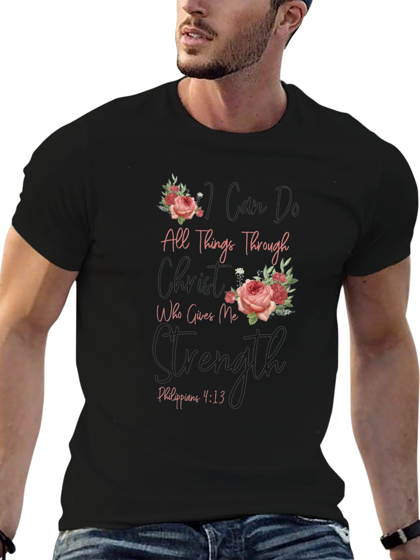 Floral Christian Verse T-Shirt - Philippians 4:13