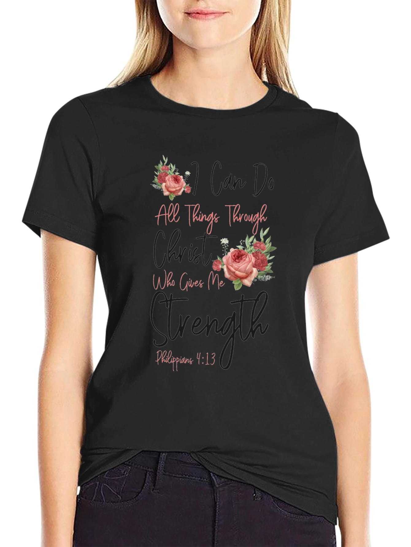 Floral Christian Verse T-Shirt - Philippians 4:13
