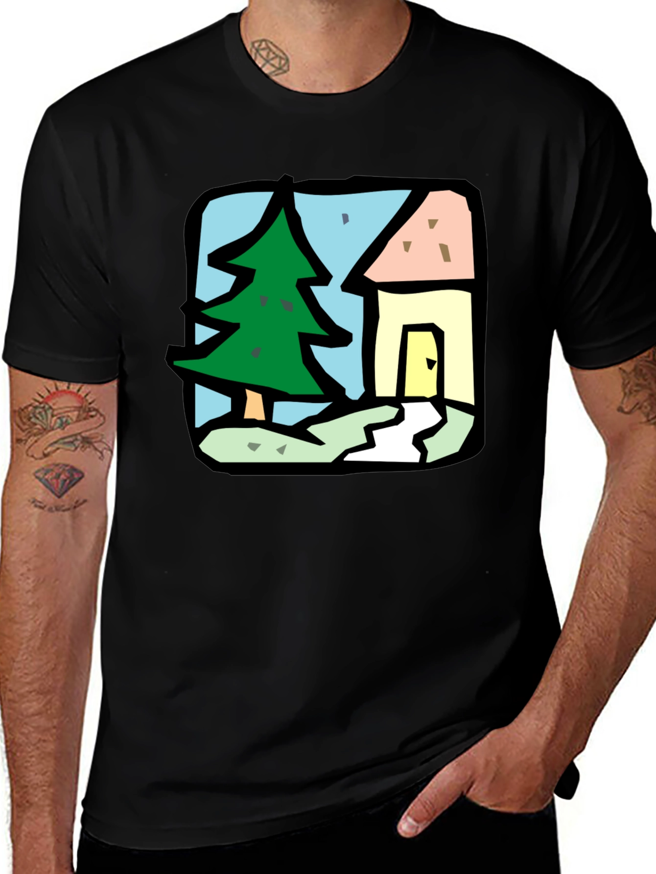 Cartoon House & Tree Graphic Tee