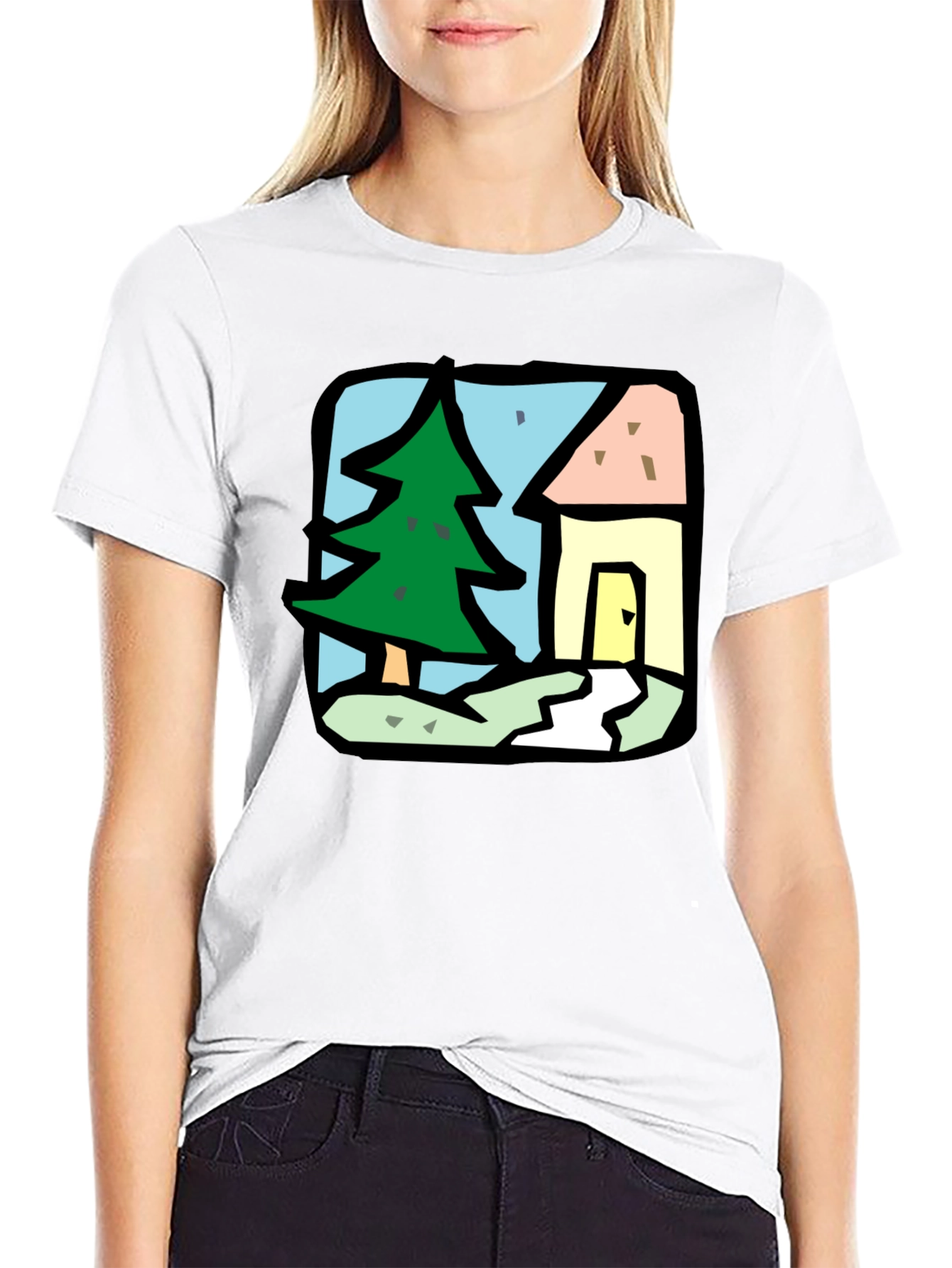 Cartoon House & Tree Graphic Tee