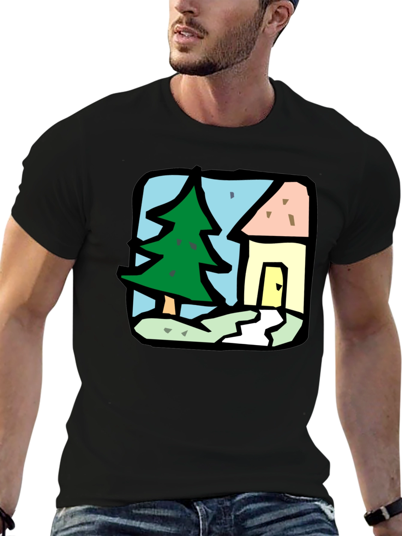 Cartoon House & Tree Graphic Tee