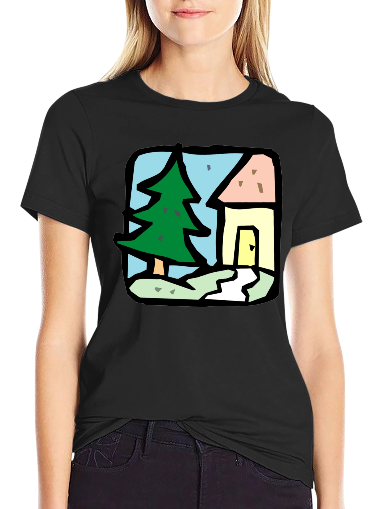 Cartoon House & Tree Graphic Tee