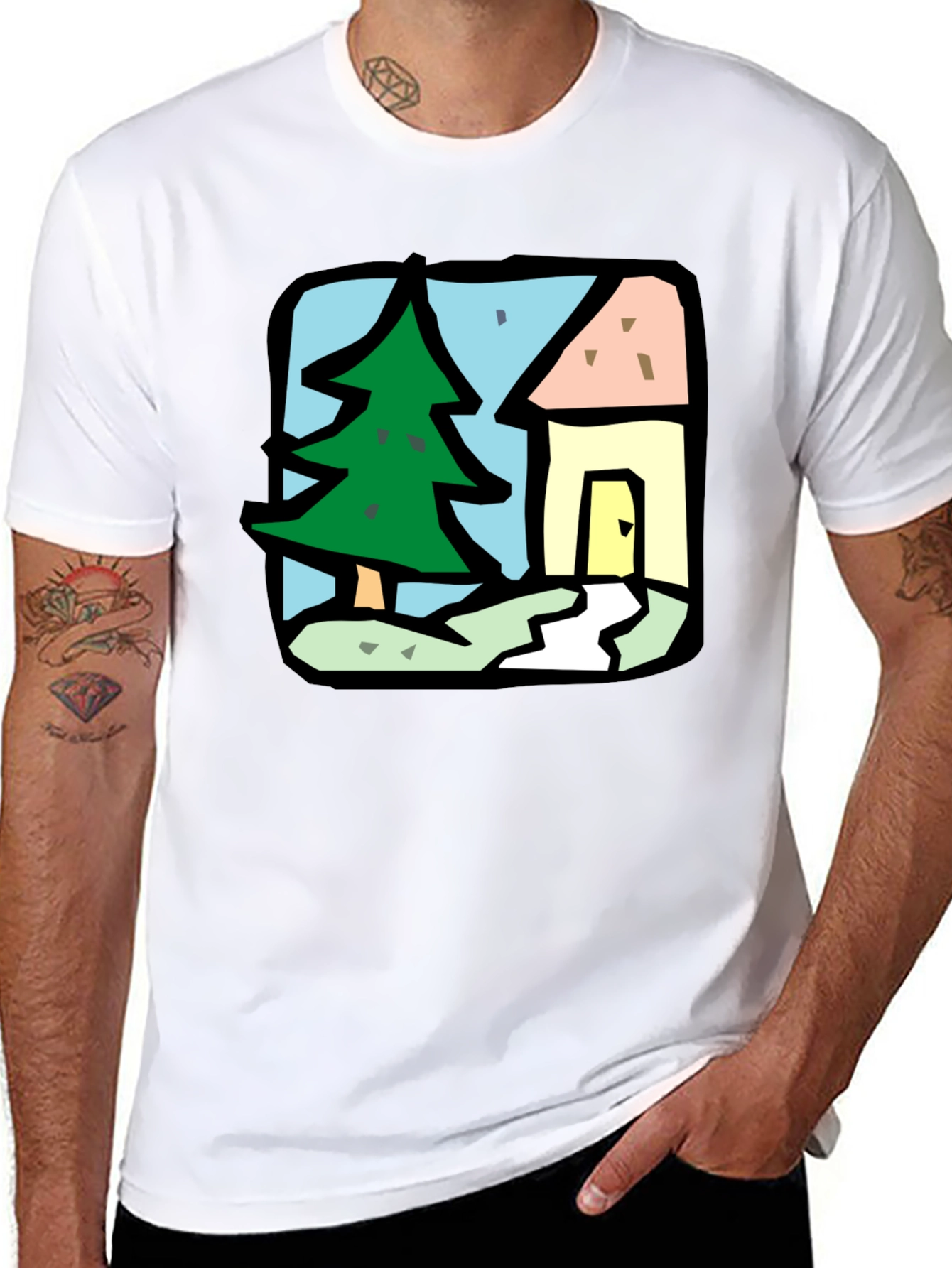 Cartoon House & Tree Graphic Tee