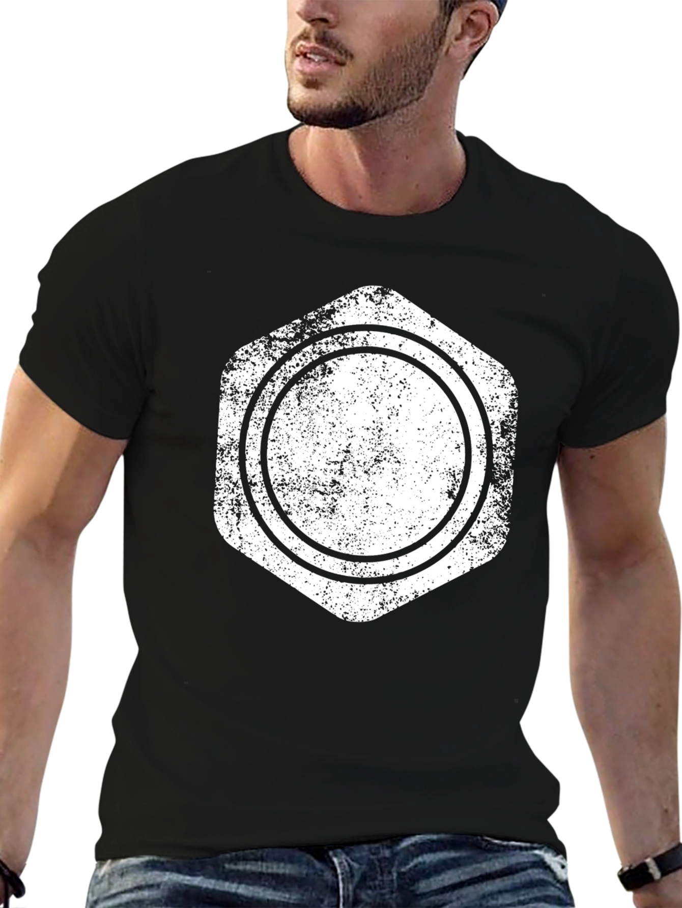 Graphic Tee - Distressed Hexagon Circle Design