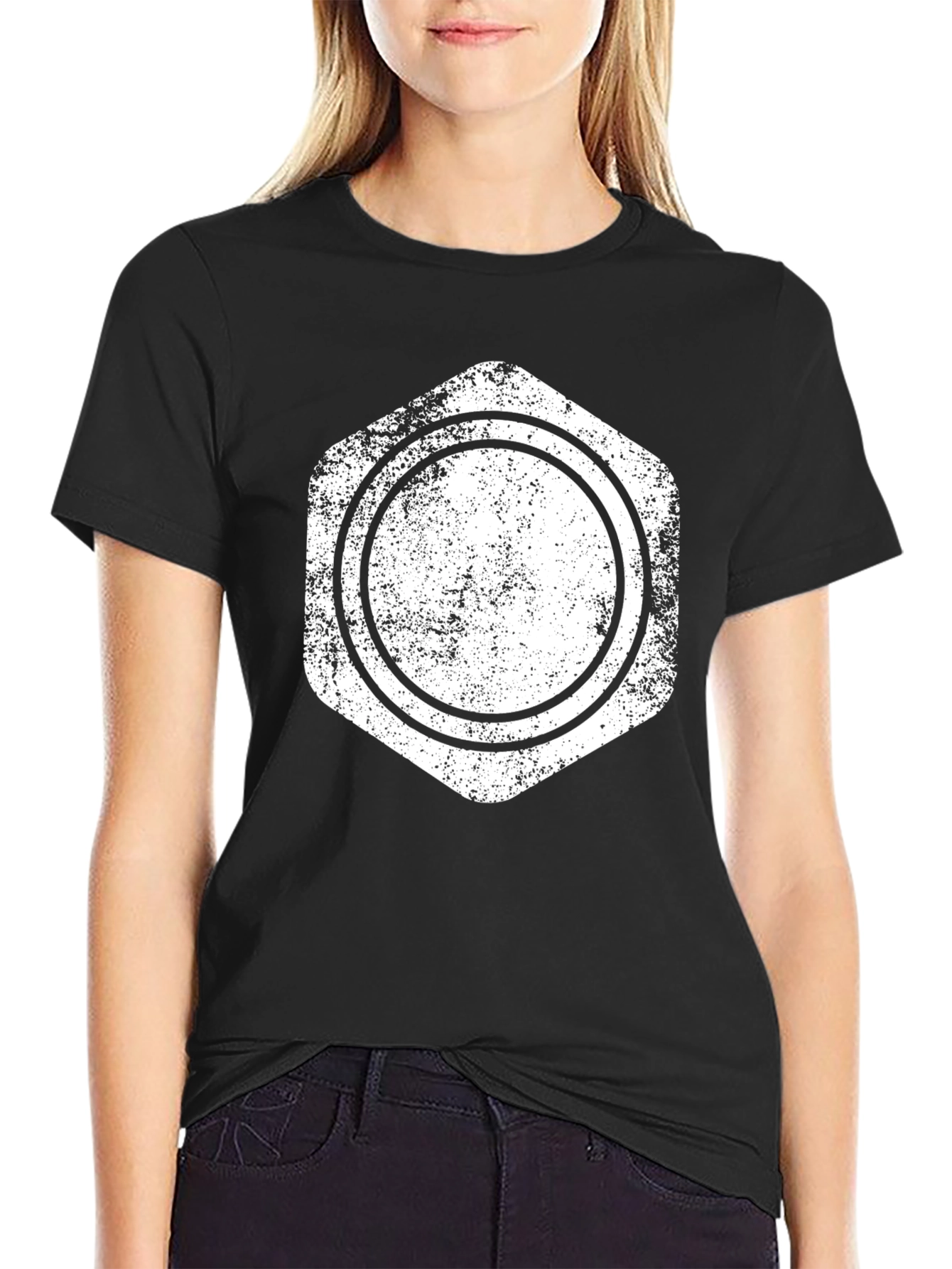 Graphic Tee - Distressed Hexagon Circle Design