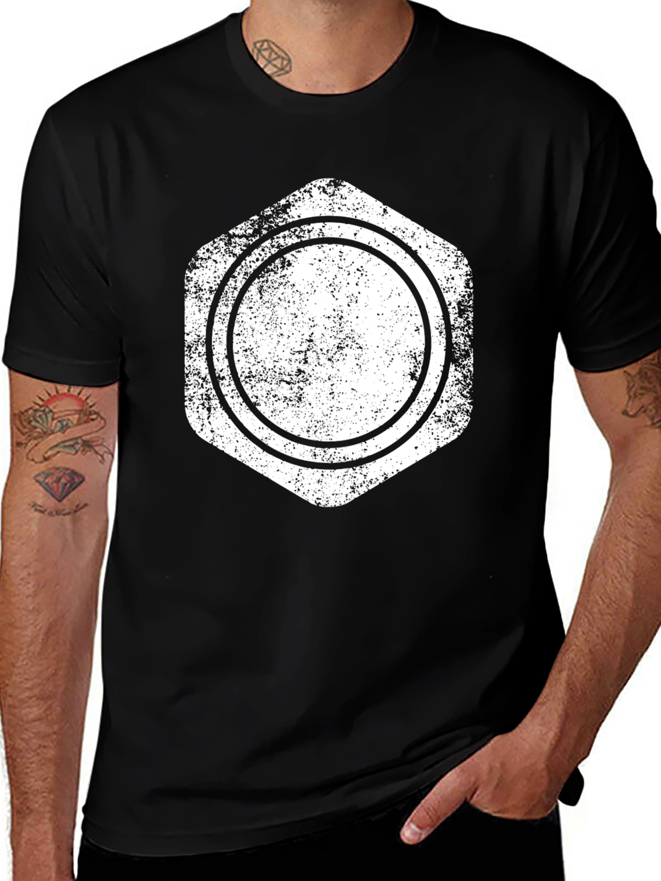 Graphic Tee - Distressed Hexagon Circle Design