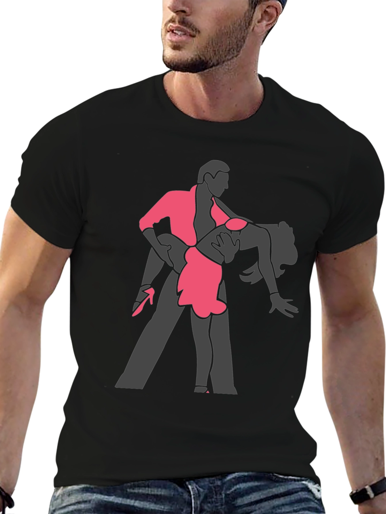 Dancing Couple Graphic Tee - Stylish Black T-Shirt