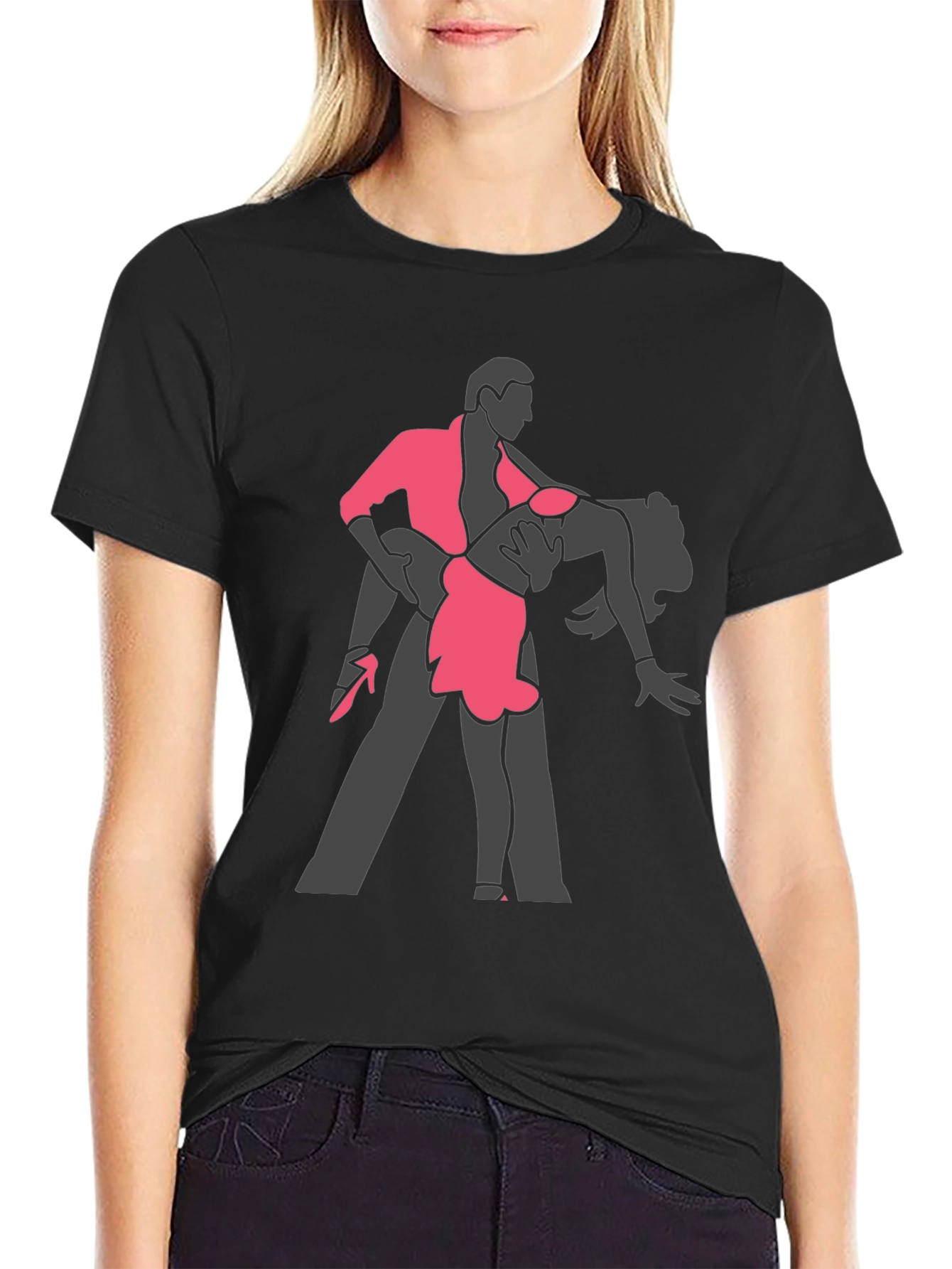 Dancing Couple Graphic Tee - Stylish Black T-Shirt