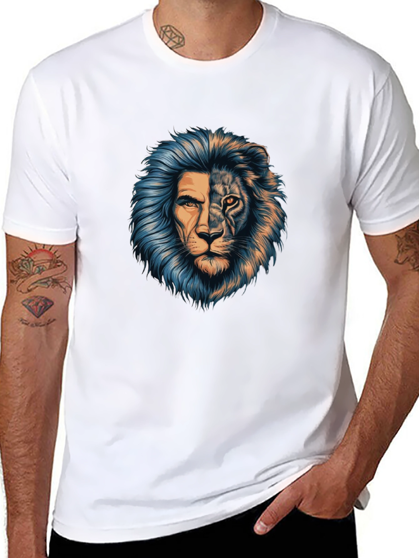 Lion Face Graphic Print Black T-Shirt