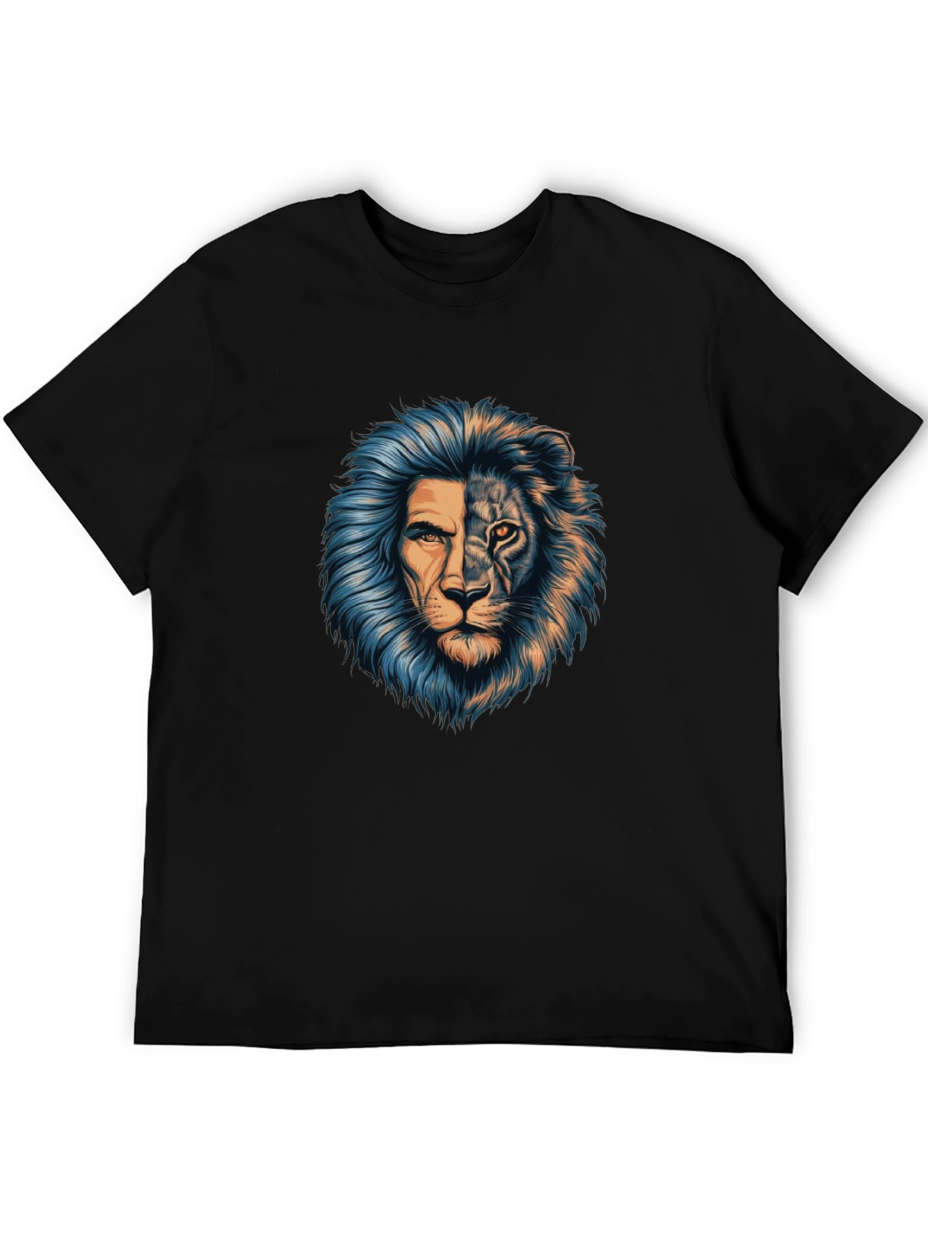 Lion Face Graphic Print Black T-Shirt