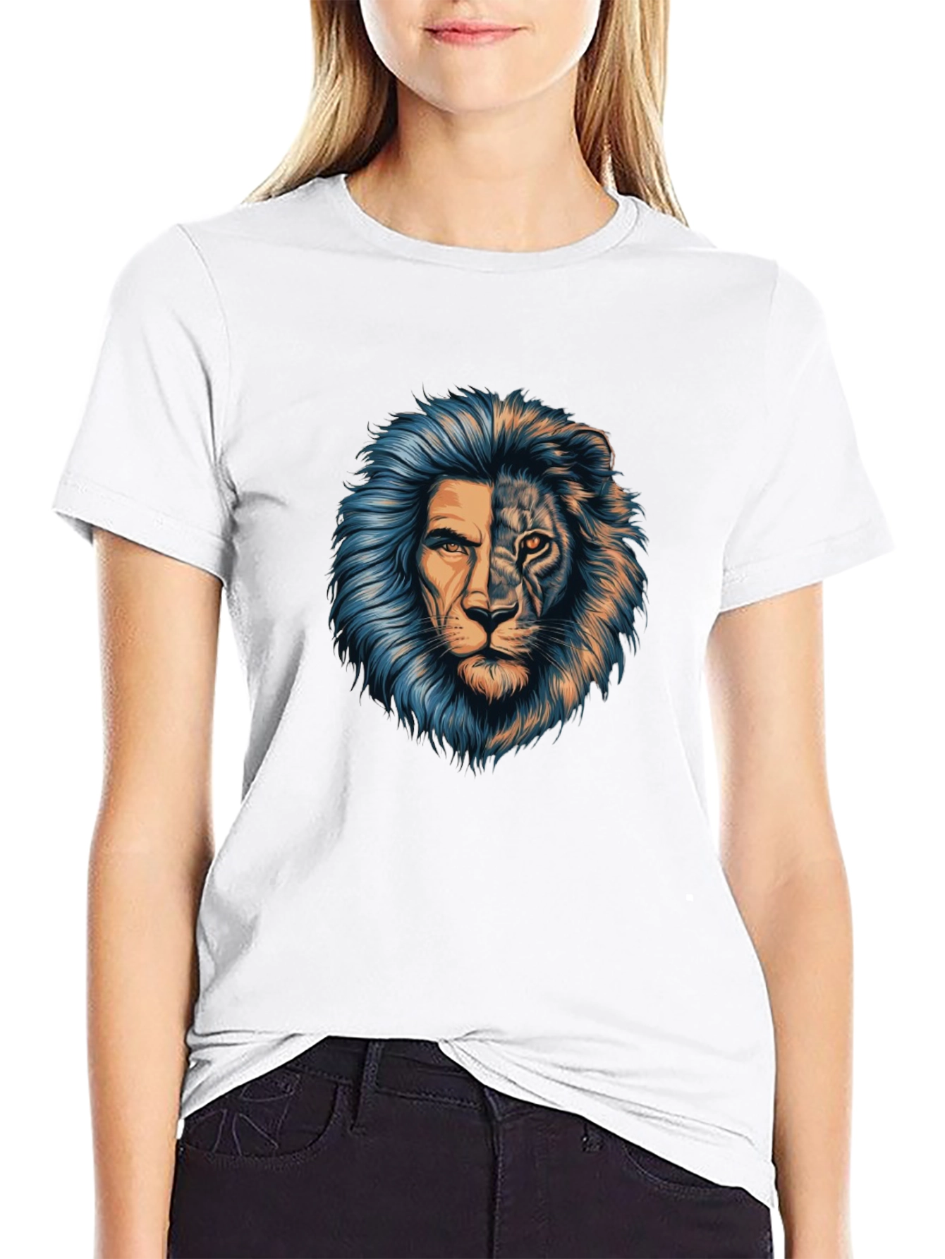 Lion Face Graphic Print Black T-Shirt