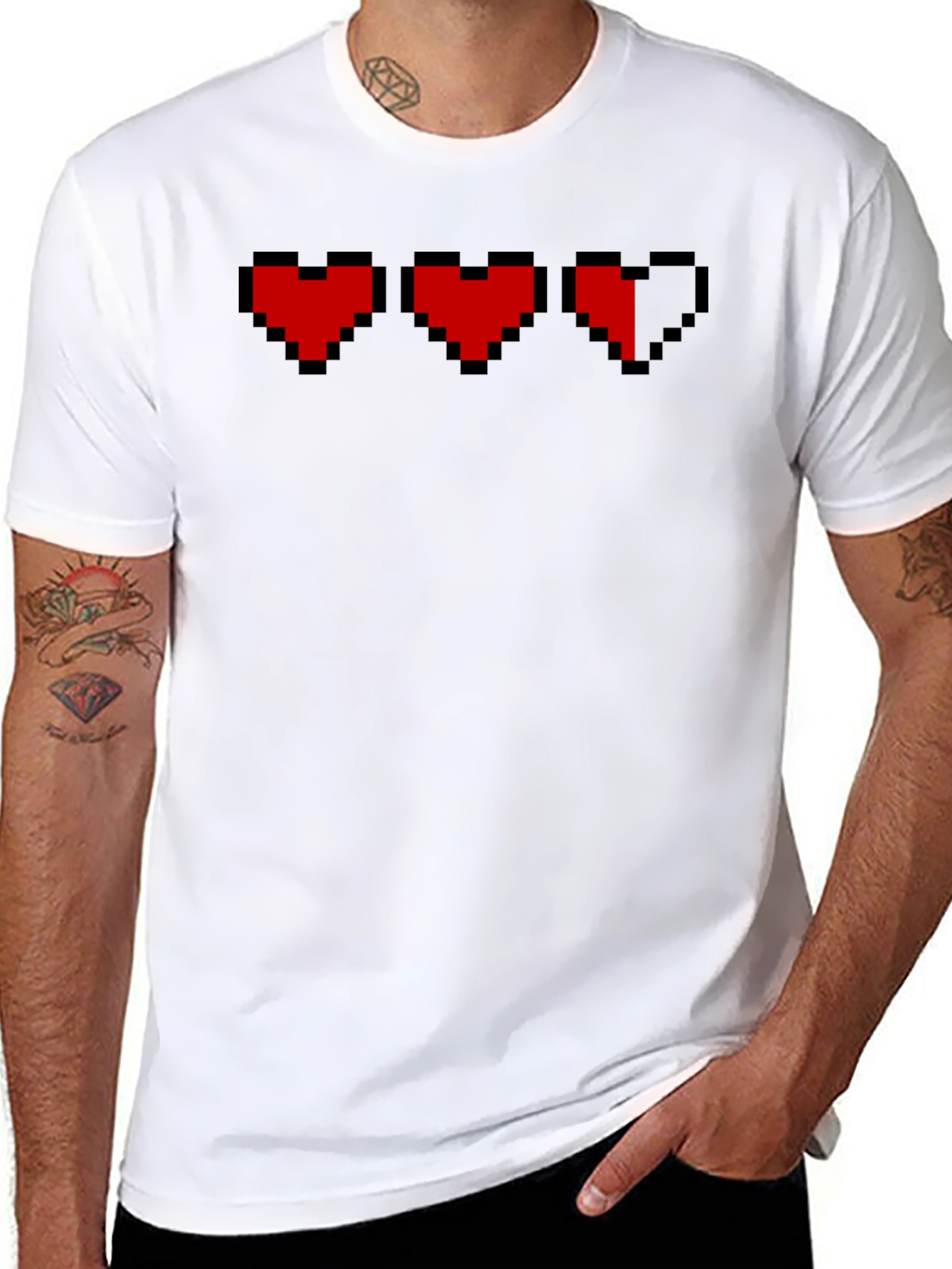 Pixelated Heart Graphic T-Shirt - Gamer Style