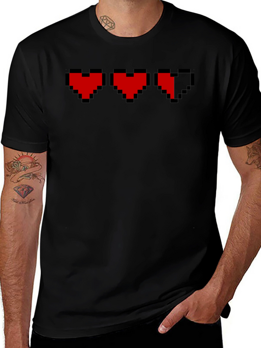 Pixelated Heart Graphic T-Shirt - Gamer Style