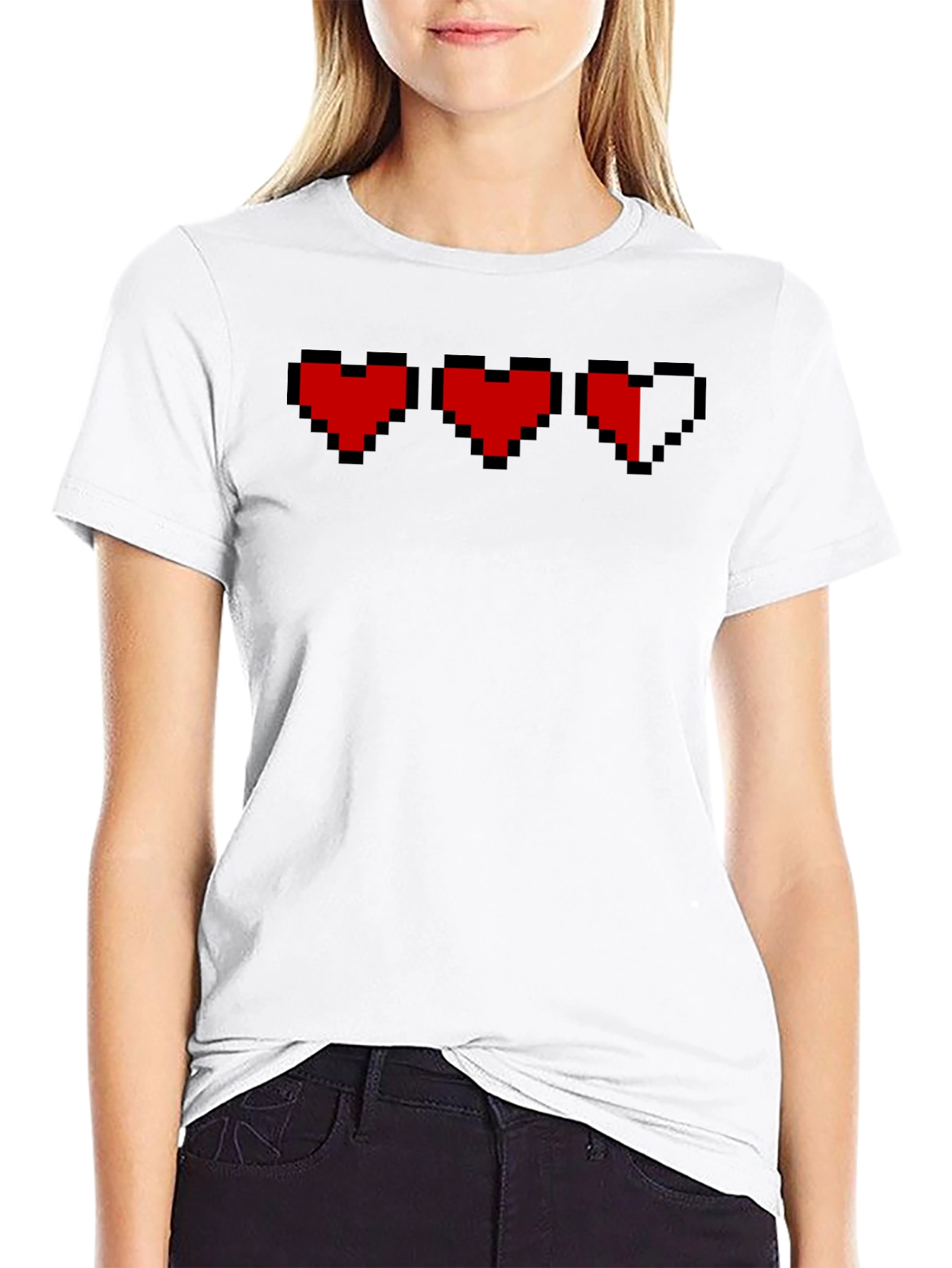 Pixelated Heart Graphic T-Shirt - Gamer Style