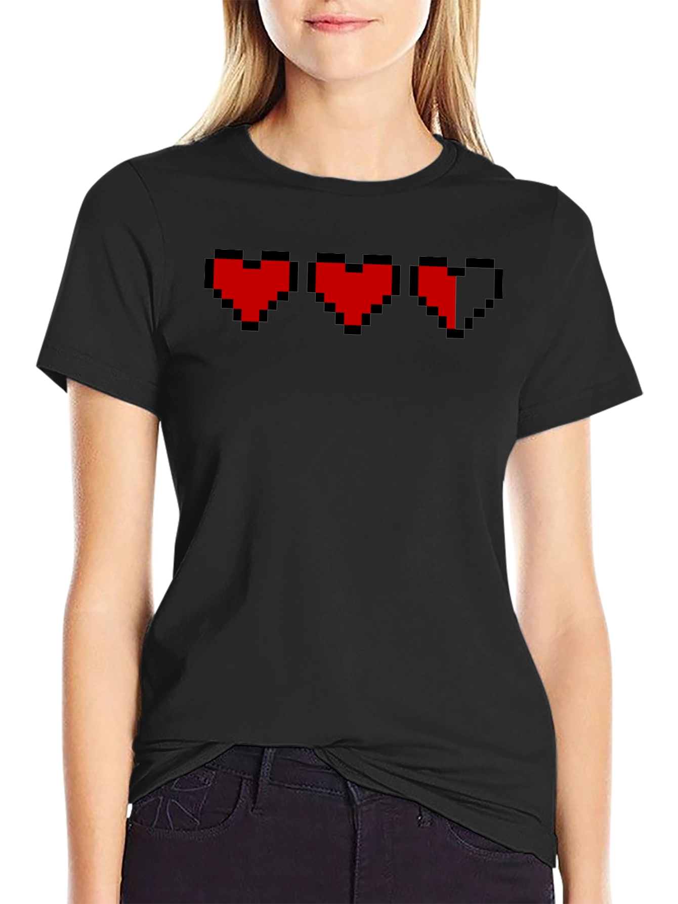 Pixelated Heart Graphic T-Shirt - Gamer Style