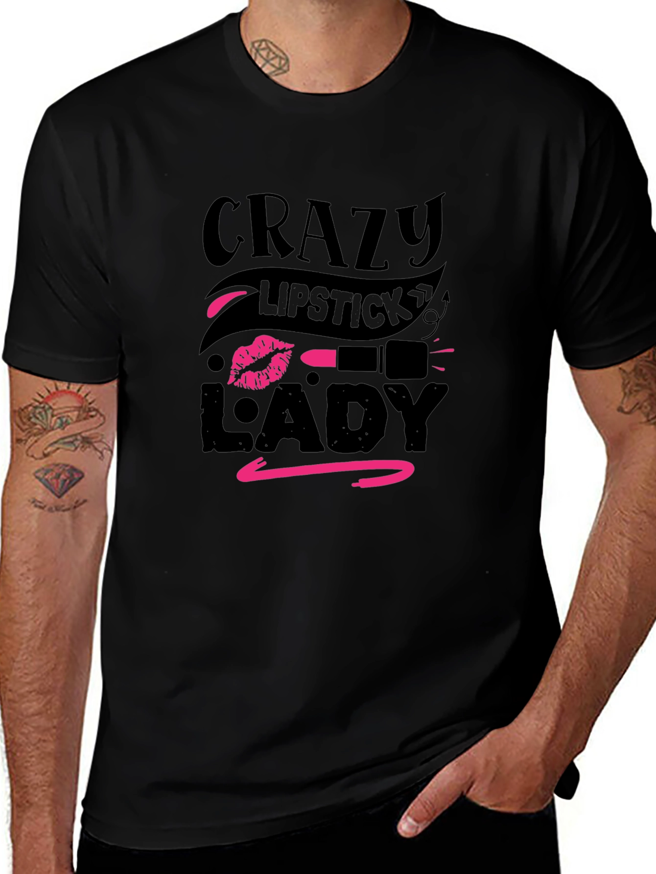 Crazy Lipstick Lady Graphic Tee - Black