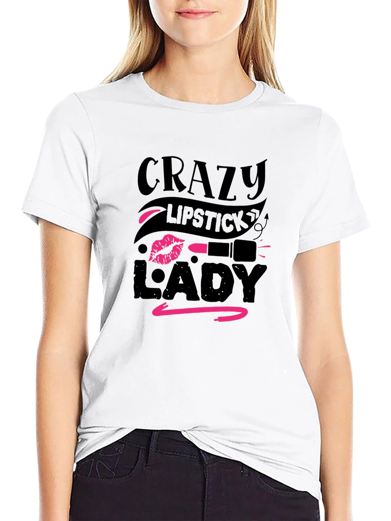 Crazy Lipstick Lady Graphic Tee - Black