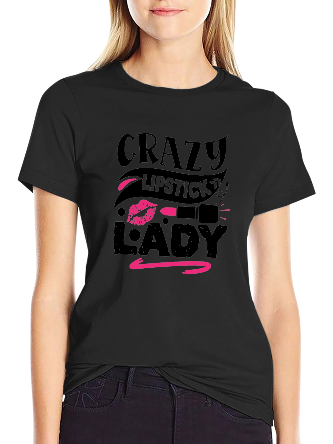 Crazy Lipstick Lady Graphic Tee - Black
