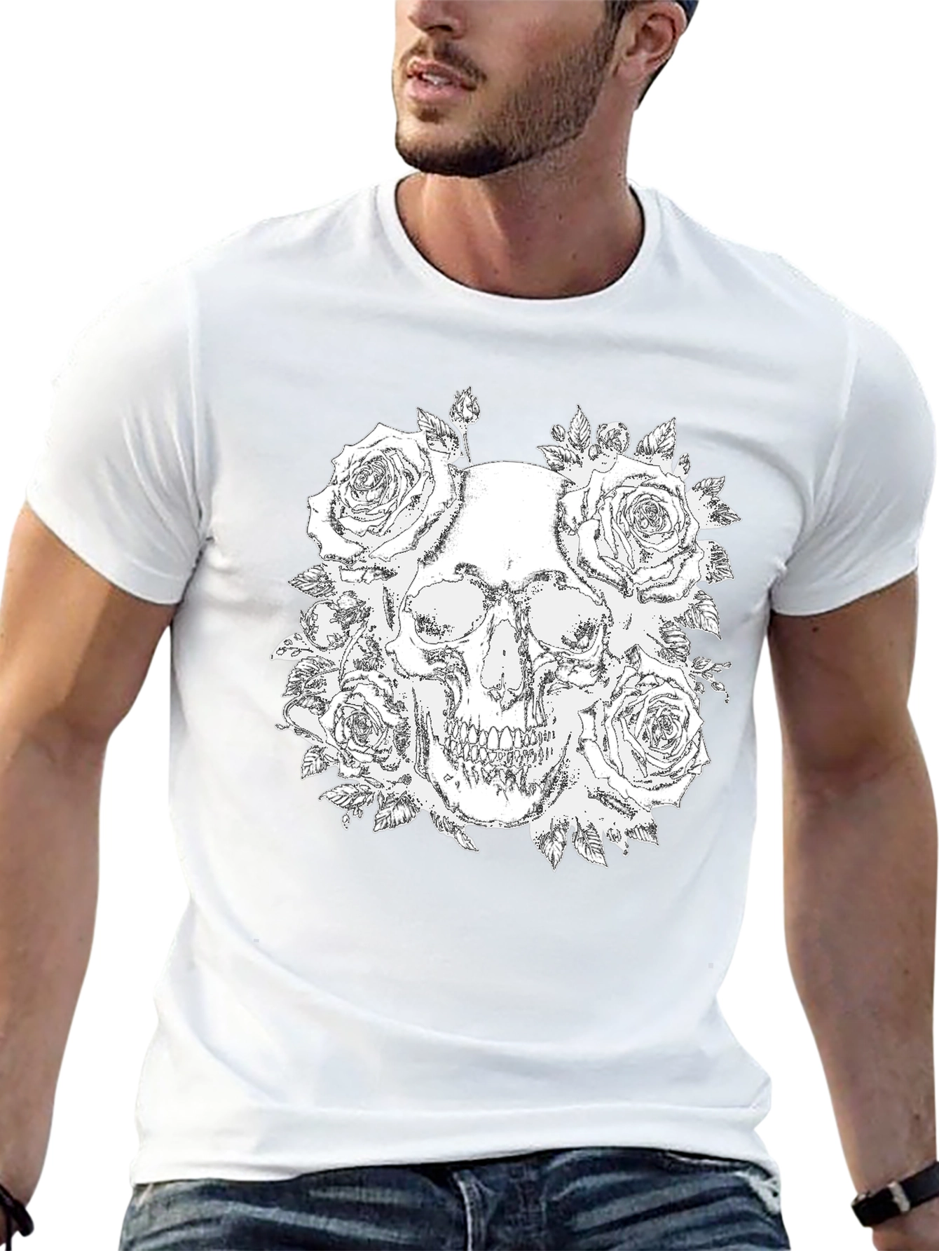 Skull and Roses Graphic Tee - Black