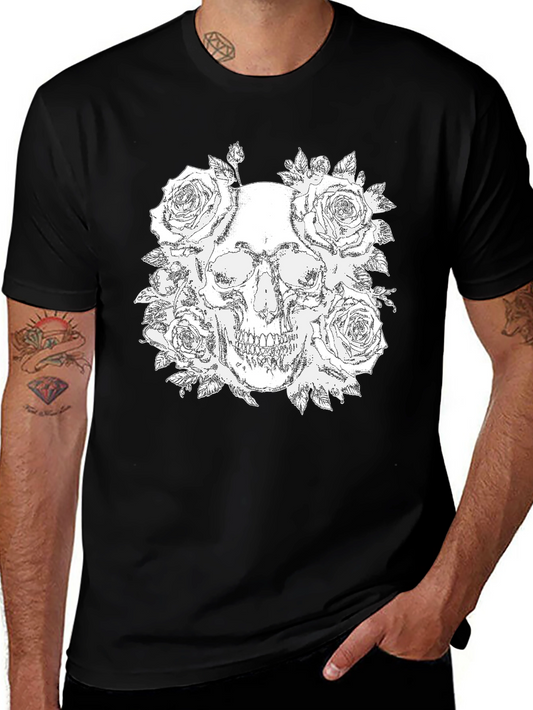Skull and Roses Graphic Tee - Black