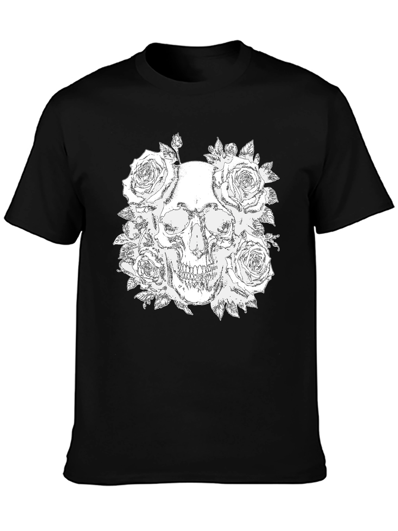 Skull and Roses Graphic Tee - Black