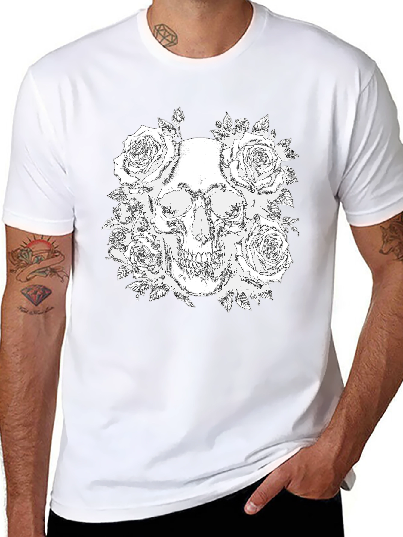 Skull and Roses Graphic Tee - Black