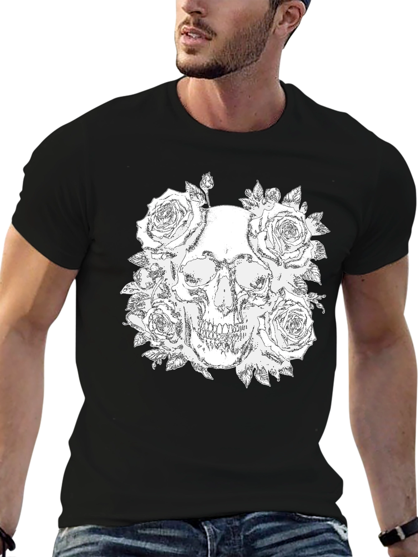 Skull and Roses Graphic Tee - Black